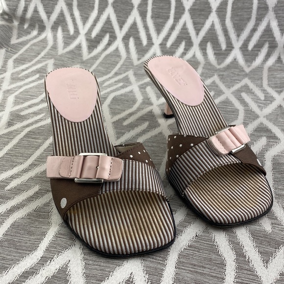 Vaneli Shoes - Vaneli Kitten Heel Mules Polka Dot Brown & Pink 8